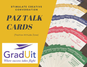Photo de la collection de PAZ (Positive Attitude Zone) Talk Cards produites par GradUit