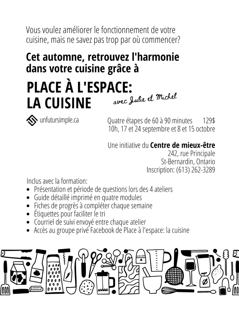 Publicité pour la formation Place à l'espace: la cuisine à St-Bernardin septembre 2022